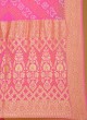 Pink Chiffon Bandhani Saree With Weaving Embroidery